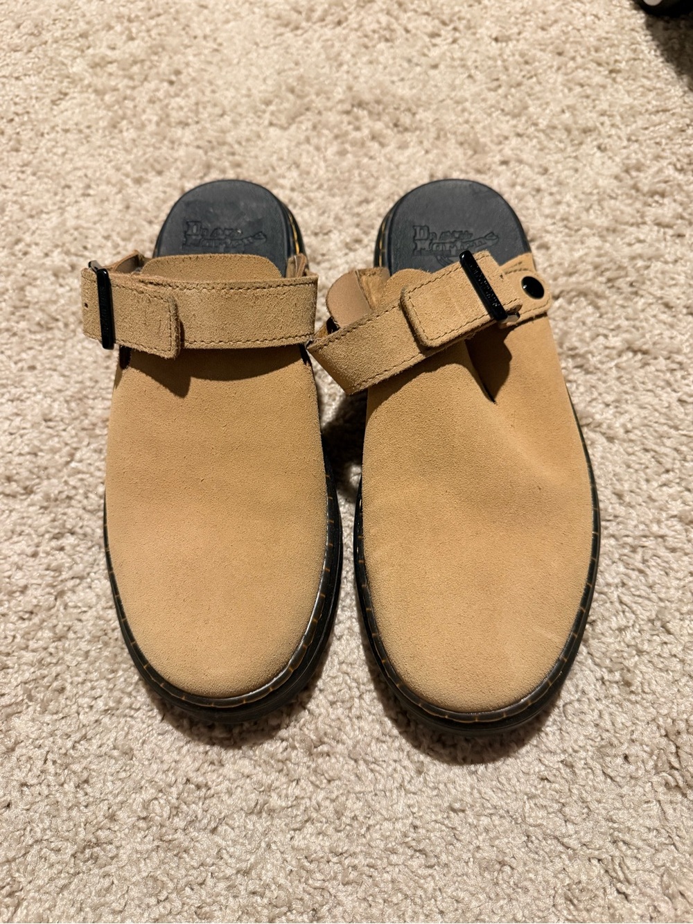 Dr. Martens Carlson - Tan Suede Clogs with Adjustable Strap
